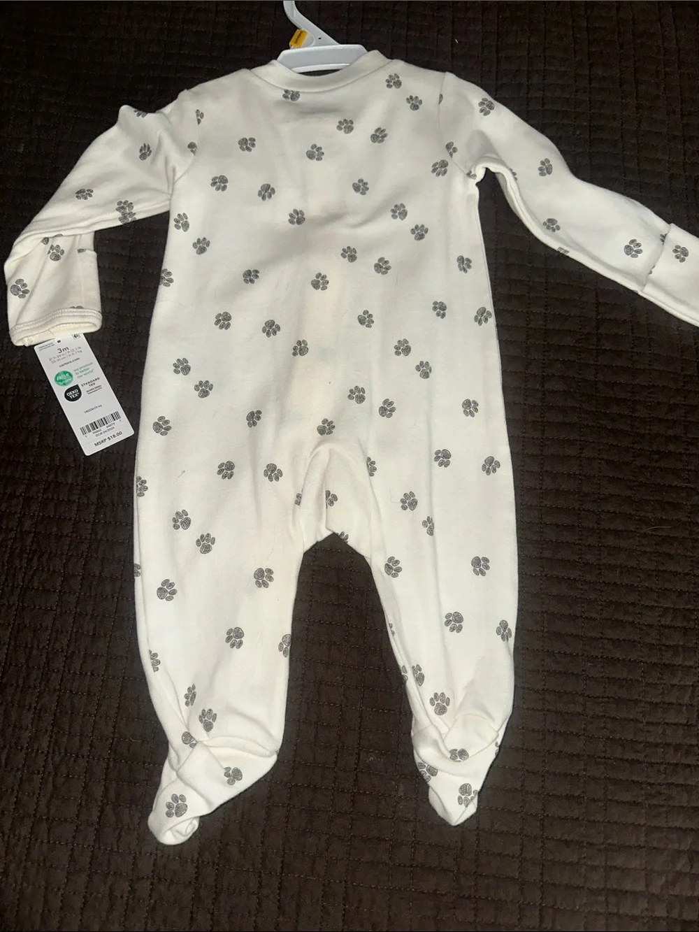 Carter's Cream Footed One-Piece with brown Paw Prints and Cat Patch